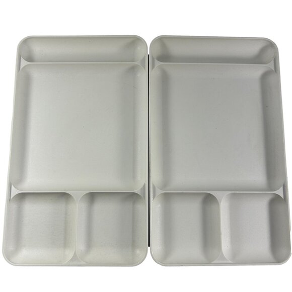 Vintage Divided Tupperware Set of 2 Almond Trays Lunch Picnic Camping 1535-1 - Picture 1 of 4